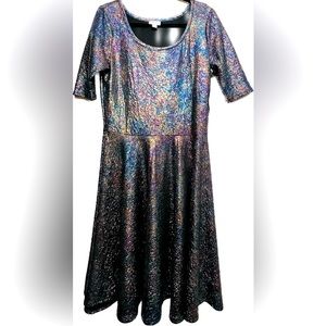 LuLaRoe Iridescent Black Midi Dress with Multicolor Shine
